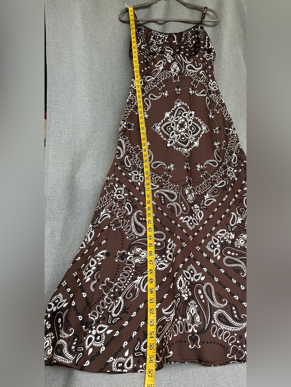 Camila Coelho Revolve Satin Paisley SpaghettiStraps Maxi dress brown white L - Picture 12 of 16
